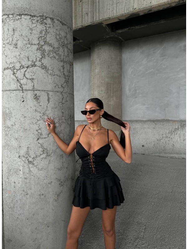 Μαύρο Μίνι Φόρεμα με Δέσιμο