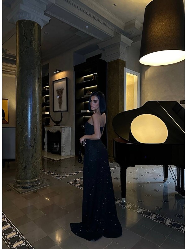 Μαύρο Στράπλες Μάξι Φόρεμα Με Ανοίγματα